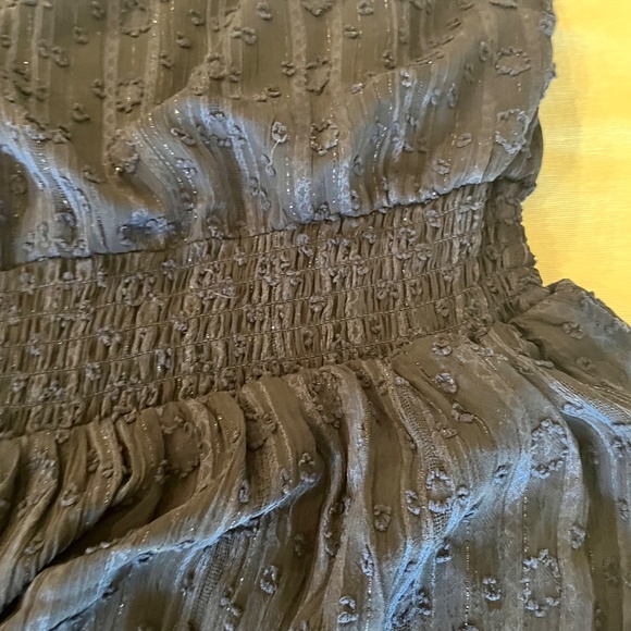 Dark blue, high neck, tier dress by Fortune and Ivy size MP w/ flutter sleeves - Picture 6 of 13